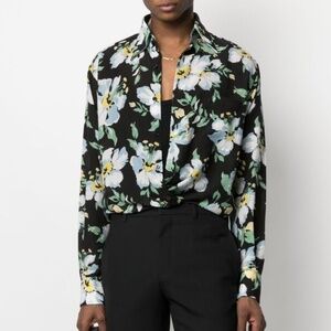 $725 Tom Ford Floral Print Shirt / Blouse in Black / Blue (oversized)
